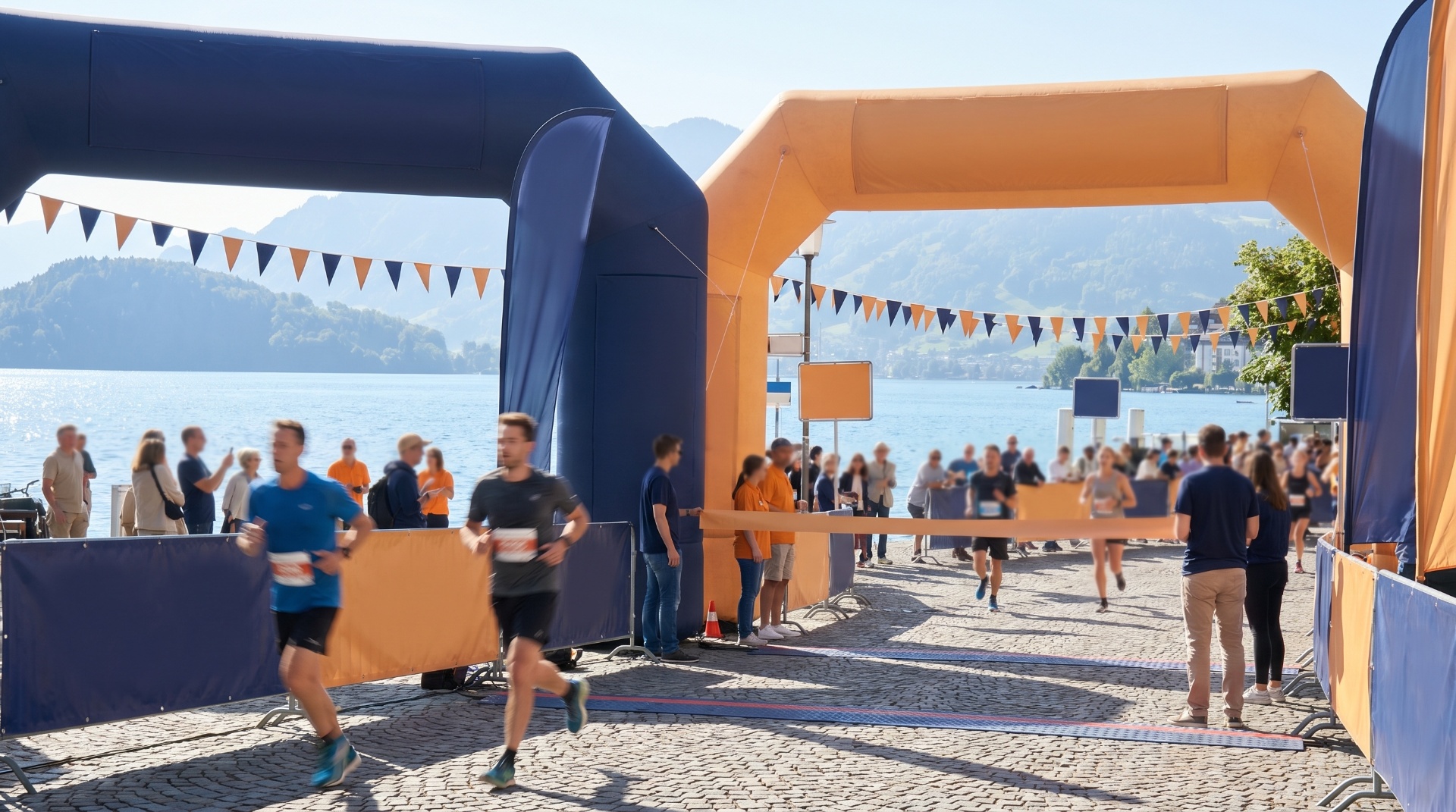 Course Bienne Lake Run, arche d'arrivée